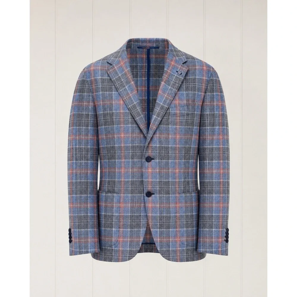 Spada Roma Blazer Mens IT54R US 44R Blue Linen Blend Sport Jacket Plaid